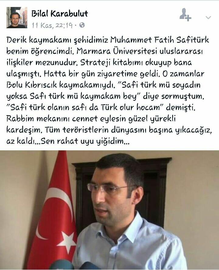 #ŞunuUnutmadanYazayım
"Safi Türk olanın safı da Türk olur."

Şehit Kaymakam Muhammet Fatih Safitürk
@bilalkarabulutt