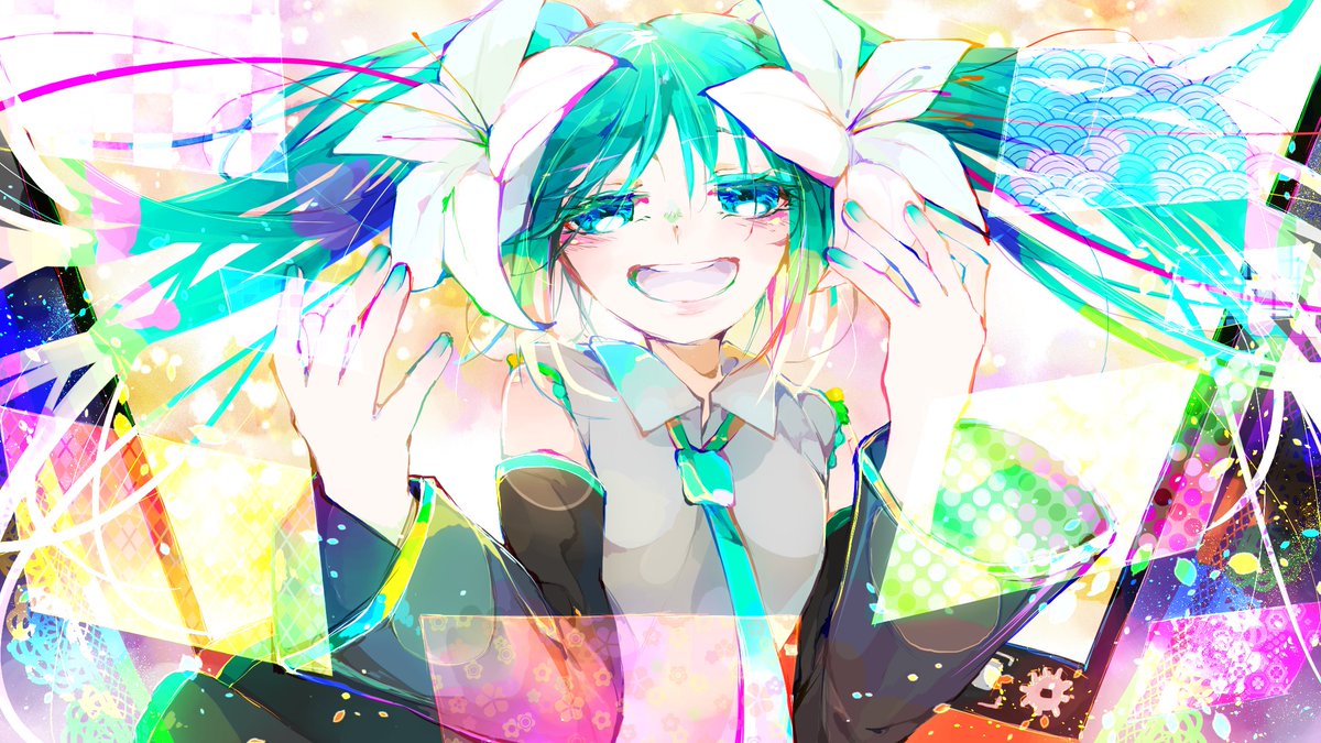 Piapro ピアプロ えのきさんのキラキラ鮮やかなミクさんのイラスト 大きな白いユリの髪留めがステキです T Co Dyjjmuvoxn Piapro 初音ミク