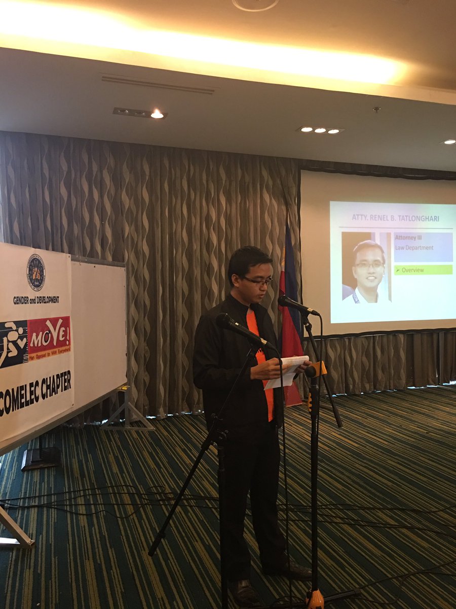 COMELEC's tweet photo. Atty. Renel Tatlonghari from COMELEC Law Dept. orients today's attendees #MOVECOMELEC @GAD_comelec https://t.co/oRGNjntxj6