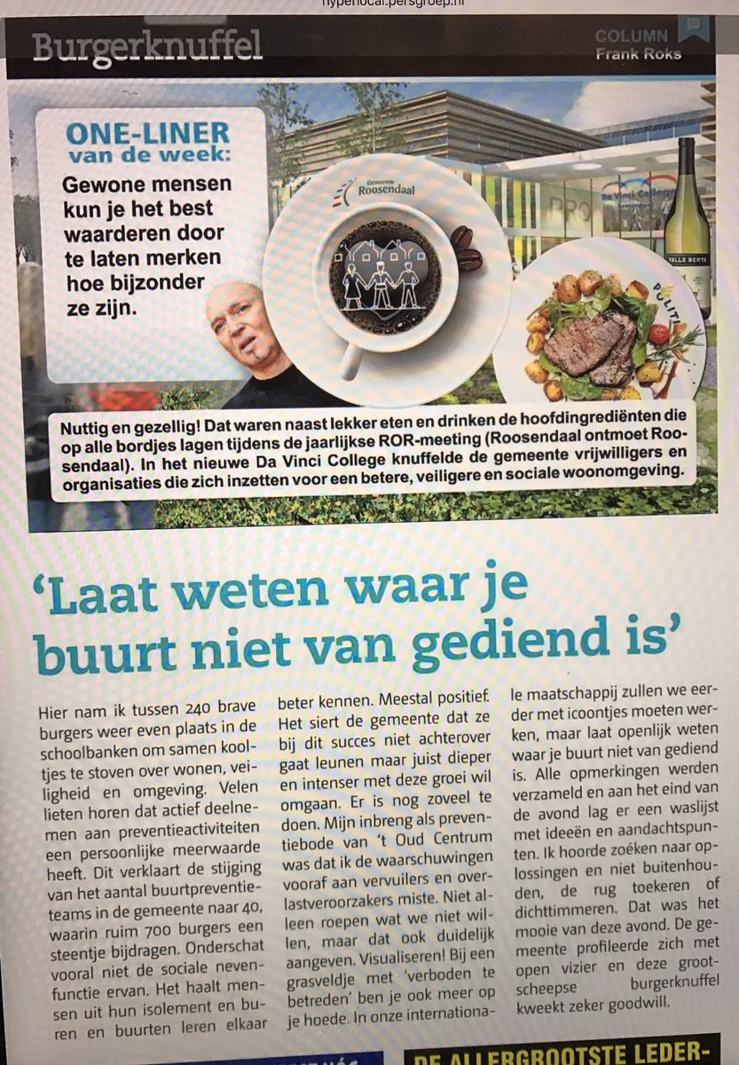 VredeAd's tweet photo. Goeie column @FrankRoks @GazetRoosendaal over #ROR2016 en thema #Veilig , open vizier! #Roosendaal #Buurtpreventie https://t.co/PMLyXZqynC