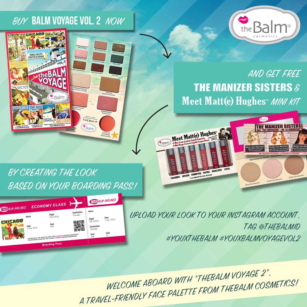 theBalmID's tweet photo. Buy the NEW Balm Voyage Vol.2 then get FREE Meet Matt(e) Hughes Mini Kit &amp; The Manizer Sisters. https://t.co/Ai2hzWNz9z