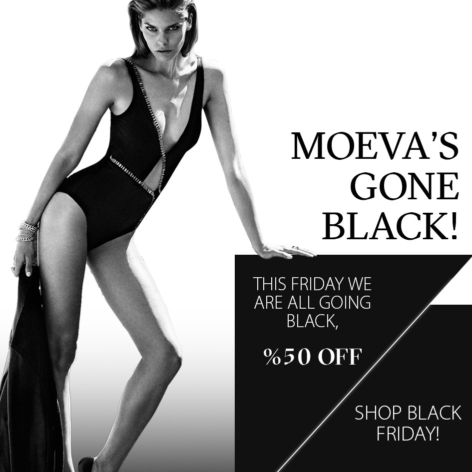 Moeva's gone black! This Friday, we are all going black with the 50% off!! Go online now! #moevalondon #luxuryswimwear #blackfriday