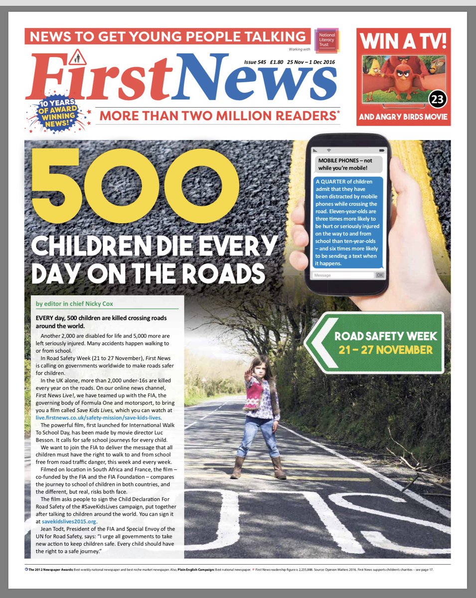 FirstNewsEditor's tweet photo. Today's front page and @fia film about walking to school on @First_News Live! for @Brakecharity #RoadSafetyWeek https://t.co/mt8RvtTvr4 https://t.co/eH8gBO3lsH