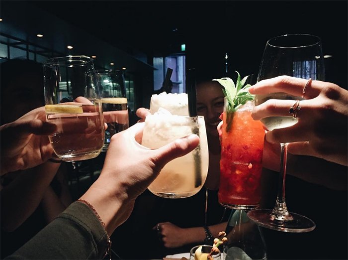 Friday night cocktails and catchups. Kampai! #sakerestaurant #tgif #cocktails