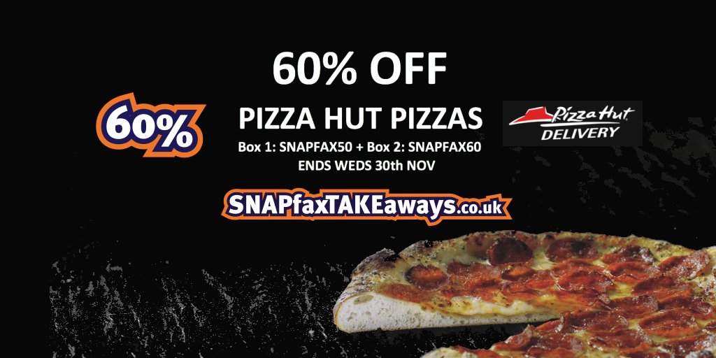 CheaperMENU's tweet image. 60% off Pizza Hut pizzas til Wed
SNAPfaxTAKEaways.co.uk
Use 2 codes- Box 1: SNAPFAX50 + Box 2: SNAPFAX60
Edinburgh &amp;amp; Glasgow
 #blackfriday