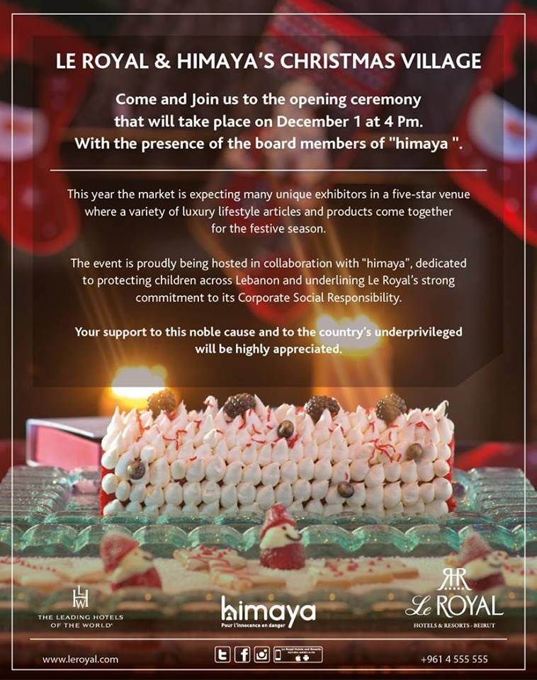 PositiveLebanon's tweet photo. .@himayaleb is organizing a #Christmas Village at @beirutleroyal &amp; is inviting everyone to the opening on December 1, 2016 at 4pm. Be there! https://t.co/EAbmQV2P7P