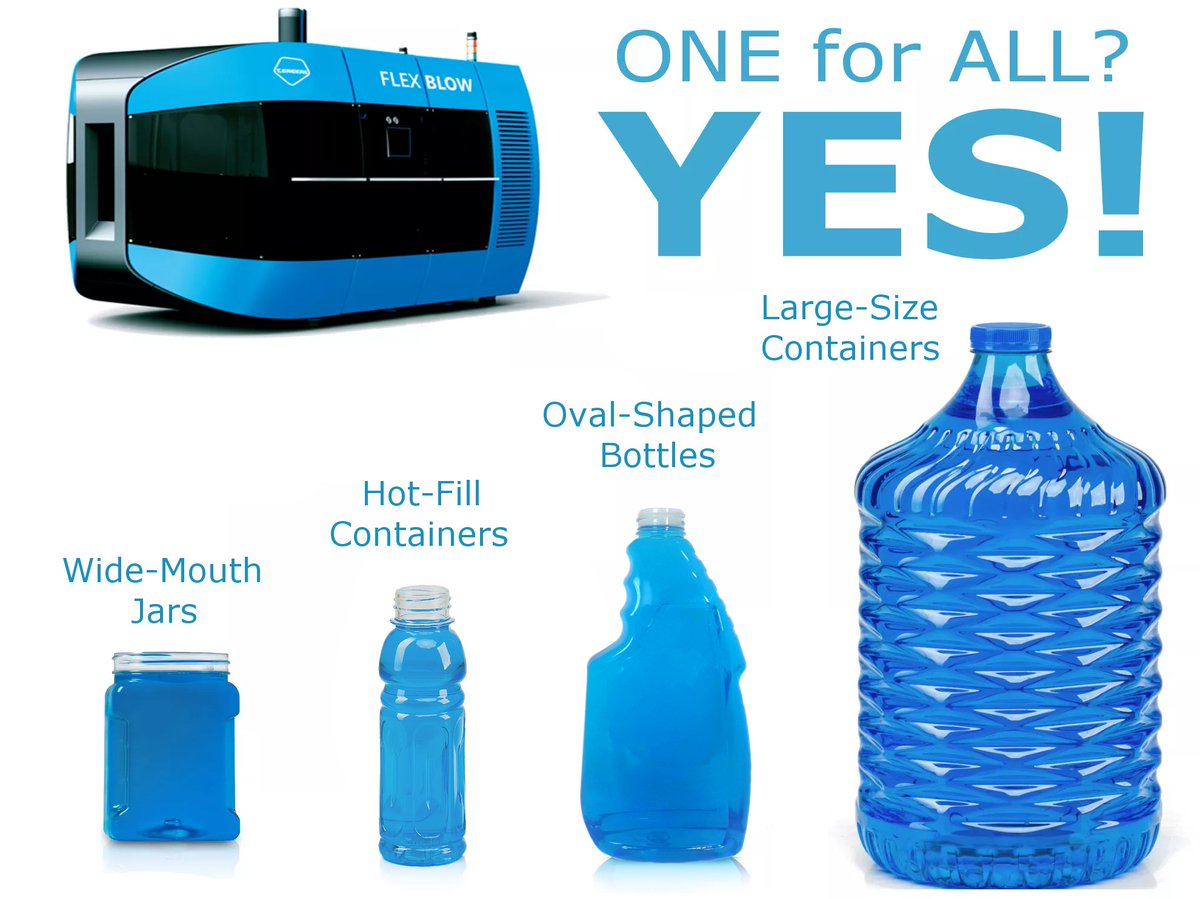 FlexBlow's tweet photo. Highest #Flexibility in the #Market:One #Machine for Wide-Mouth #Jars and #Narrow #Neck #Bottles. #hotfill #containers #Terekas #blowmoulds https://t.co/PZ89b9lHF8
