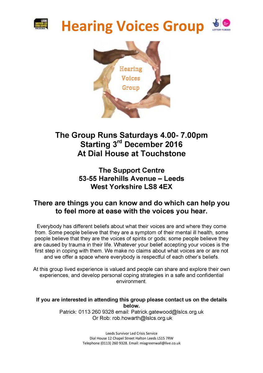 LSLCS's tweet photo. New HV Group starting Sat. 3rd Dec, at Touchstone Support Centre  4-7pm @Touchstone_Spt  #LSLCS #LeedsMentalHealth #HearingVoices https://t.co/BFdYbYfpNi