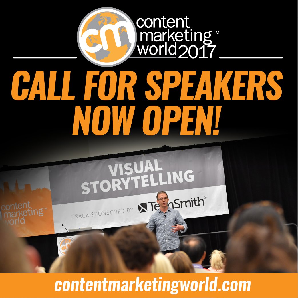 CMIContent's tweet photo. Call for speakers is now open for Content Marketing World. Hurry. Deadline is December 12. Get the detaills: https://t.co/JVVl9ZmhY5 https://t.co/oq7bblkVqm