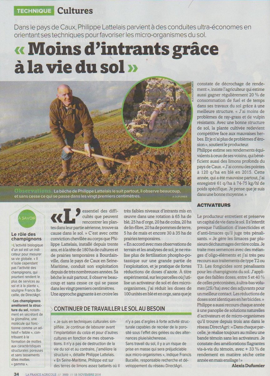 direct_agri's tweet photo. Bel article dans @FranceAgricole "Moins d'#intrants grâce à la vie du #sol", #azote #TCS #activateurdesol @direct_agri https://t.co/xHtN3UUut0