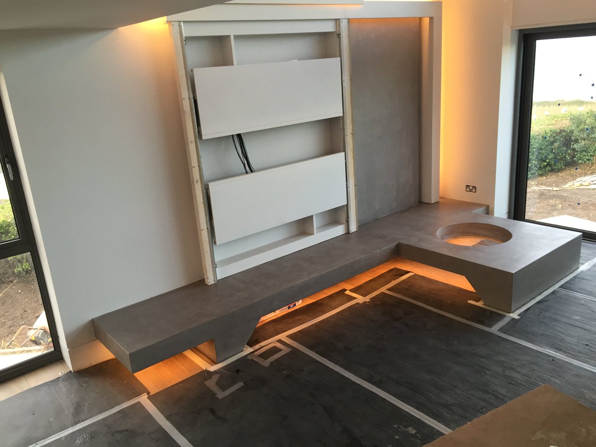 Cretecraft's tweet photo. Putting the finishing touches to a stunning #concrete #hearth in beautiful Devon .....#concrete #microconcrete https://t.co/Ib6EcjZKo1