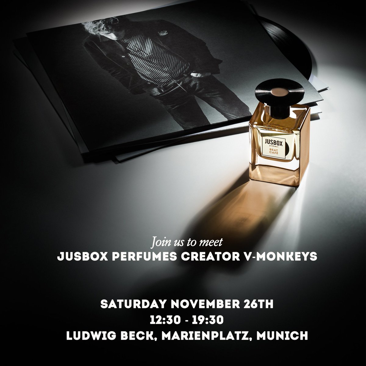 Saturday 26th November join us at @ludwigbeckde #Munich to meet the creators of #JusboxPerfumes V-Monkeys (and enjoy a special promotion!)