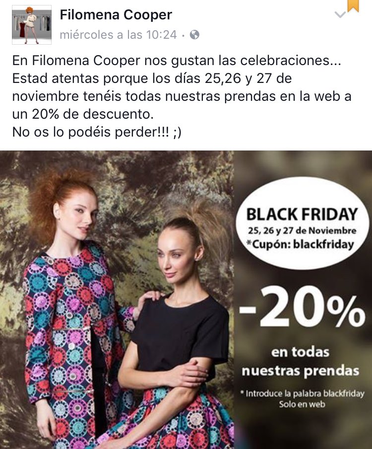 Filomena_Cooper's tweet photo. Ya podéis disfrutar del cupón #blackfriday Buenos días! #moda #descuento #mujer #ropa #fashion #tienda #madeinspain #filomenacooper #look https://t.co/0KXlfkjHz4