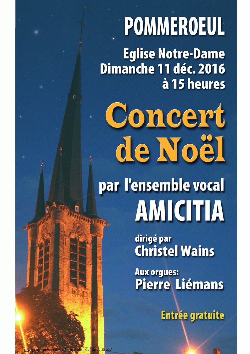 voxorganorum's tweet photo. Concert de Noël, #ensemblevocal #Amicitia 11/12/2016 à #Pommeroeul à 15h.
#concertdenoel #concert #chant #noel #orgue https://t.co/DZ6g07ODqq