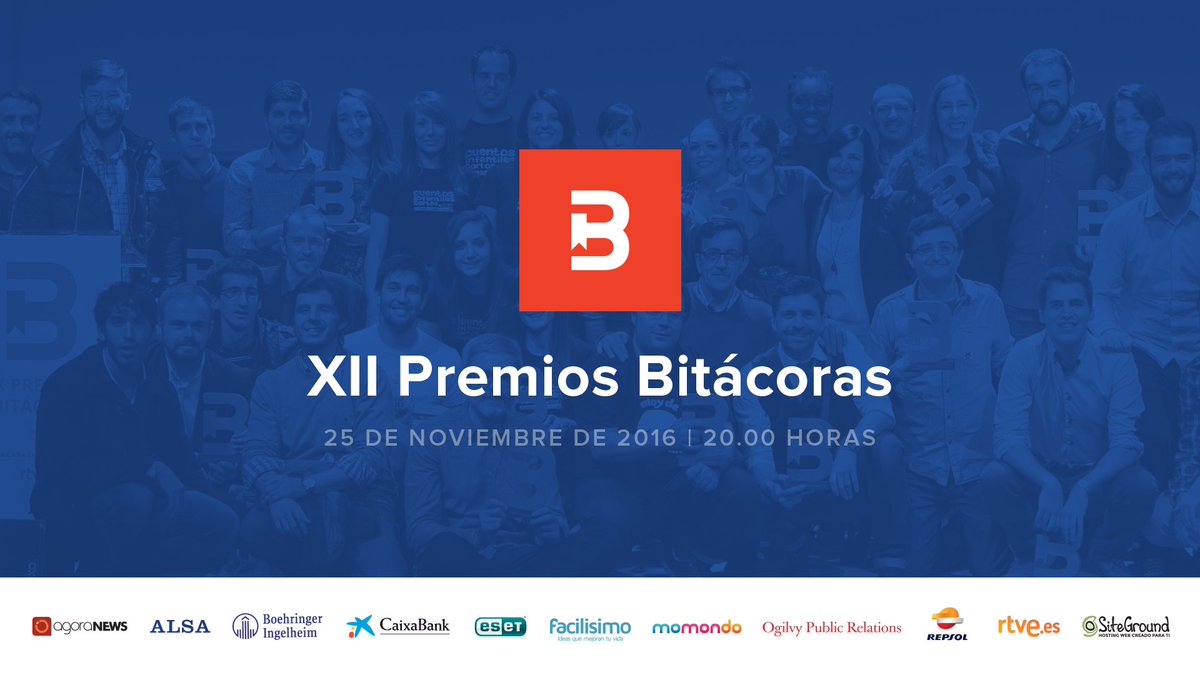 Hoy es la Gran Final de los Premios #Bitácoras16 en la cual somos finalistas 🚀 Para ver la retransmisión 20h ➡️ bitacoras.com