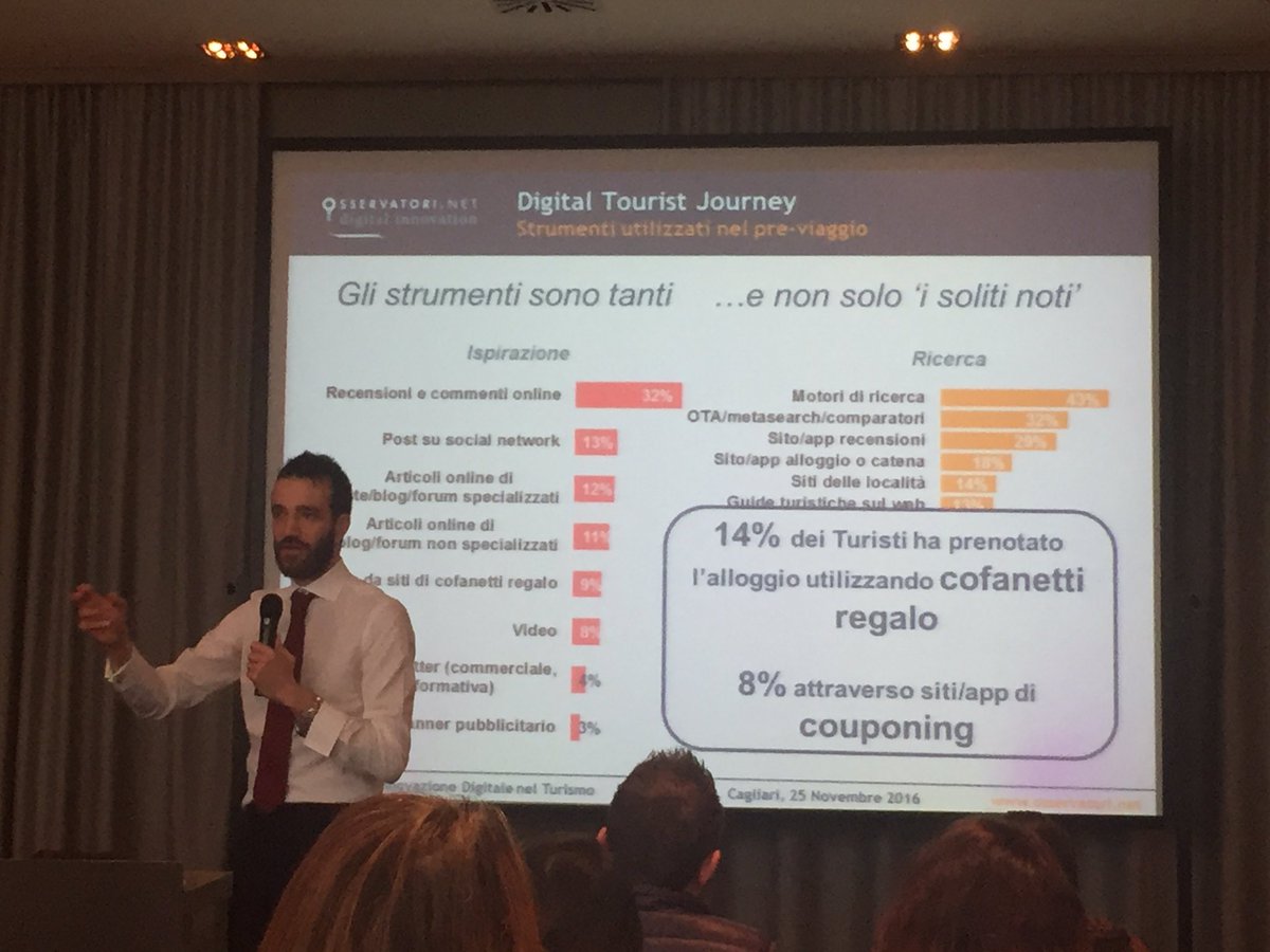 Sardegnacom's tweet photo. .@filipporenga di @Osserv_Digital: gli strumenti utilizzati dal #turistadigitale per scegliere la vacanza e si ispira fino a 6 mesi prima https://t.co/bO5afht89D