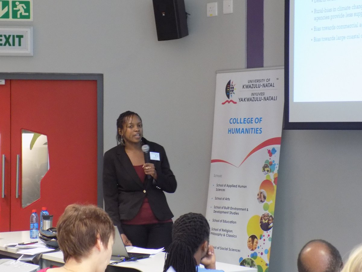 SARCHIPOVERTY's tweet photo. Ms Sithabile Hlahla is looking at the poverty reuction co-benefits in Climate Change projects in Pietermaritzburg #UKZNClimateAction https://t.co/eysZ9tXGbO