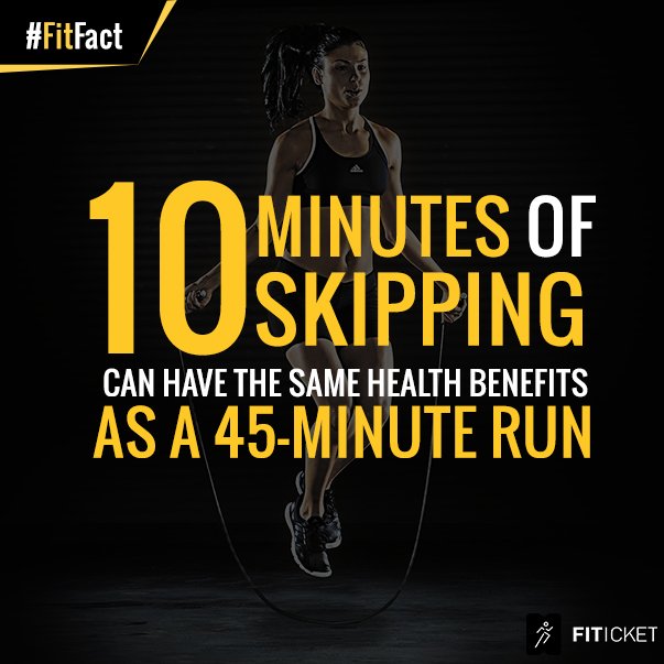 FiticketApp's tweet image. #FitFact Skipping helps in improving your flexibility and it is a full body exercise. #Fiticket #FitIt #Fact