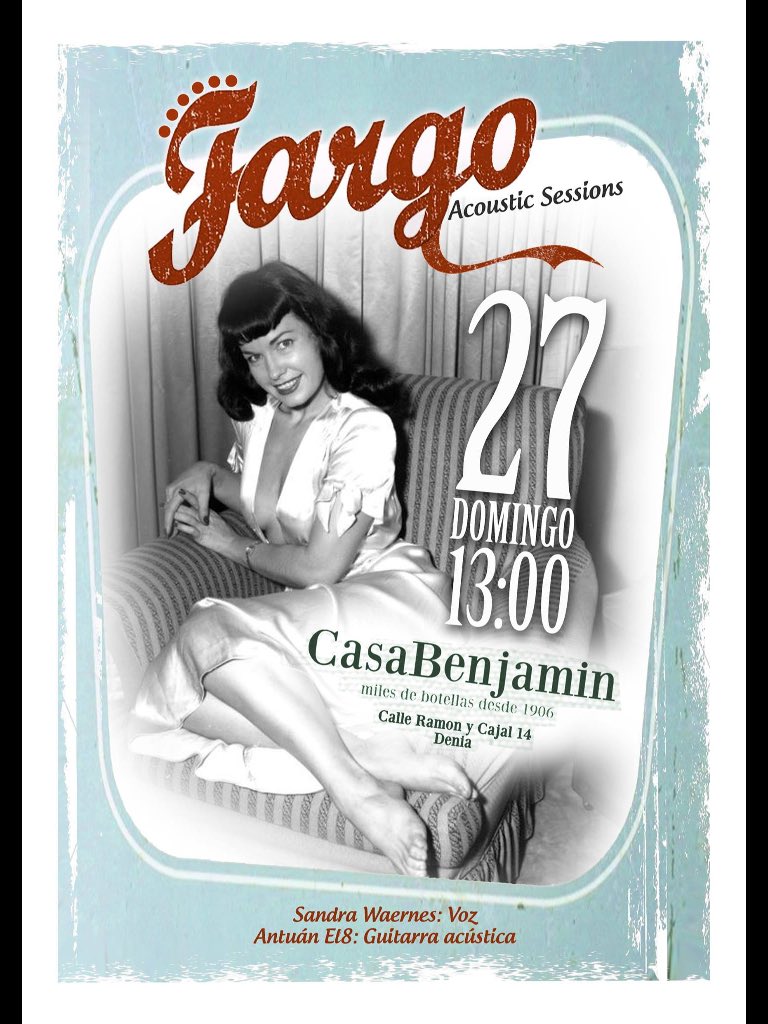 casabenjamin's tweet photo. #buenosdias este domingo siente la 🎶 con #Fargo en el #aftermisa de @casabenjamin #music #Denia https://t.co/e8iQ3EX5in