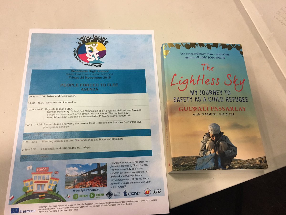 GulwaliP's tweet photo. Great to be at @OxfamEducation #FYSF event @WoodsideHigh #TheLightlessSky https://t.co/KN0agJJOJC