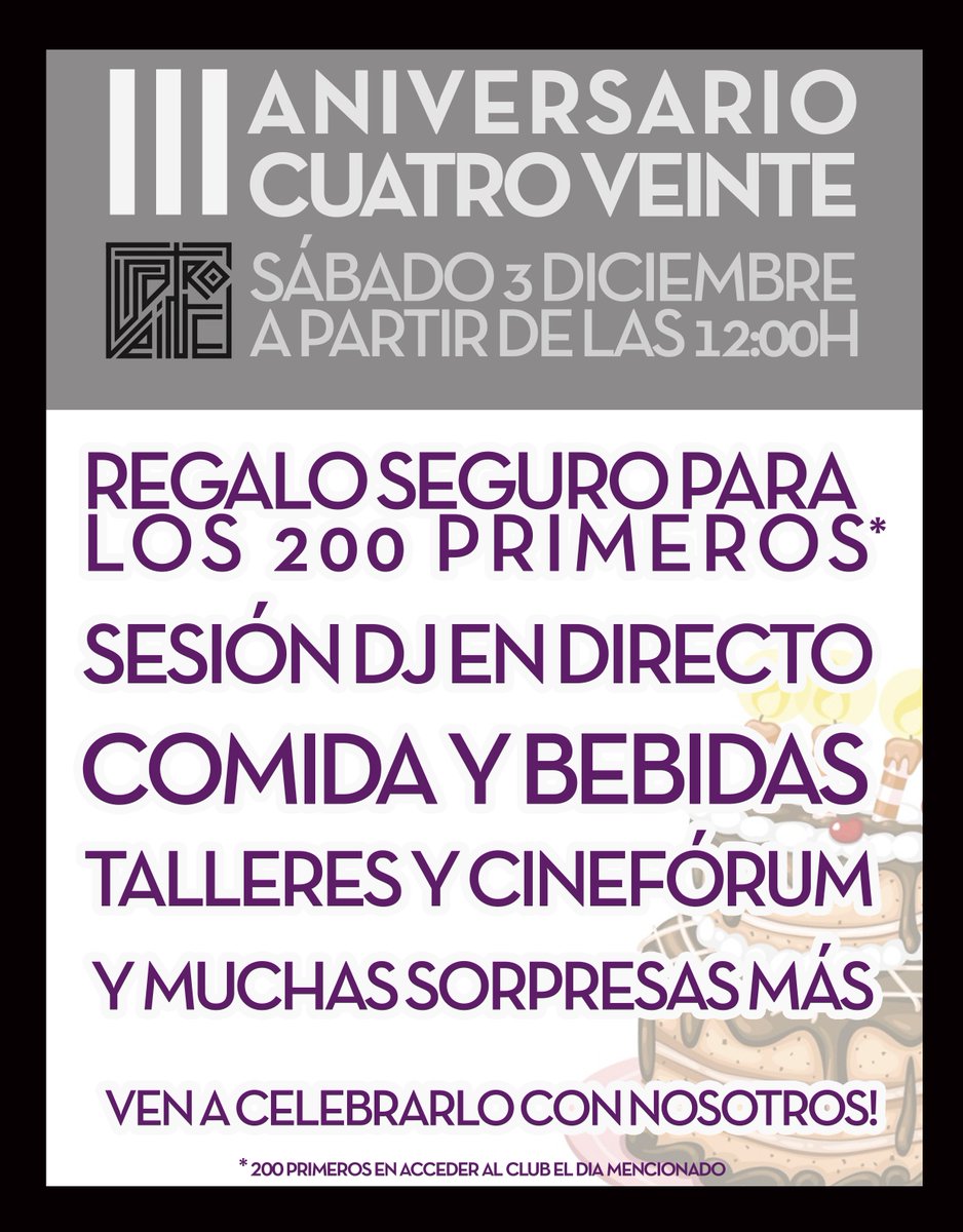 CSCCUATROVEINTE's tweet photo. El próximo 3 de Diciembre es nuestro aniversario y vamos a tener un dia muy muy completo! Os esperamos! :) #420PARTY ! https://t.co/4epBVJ6rVU