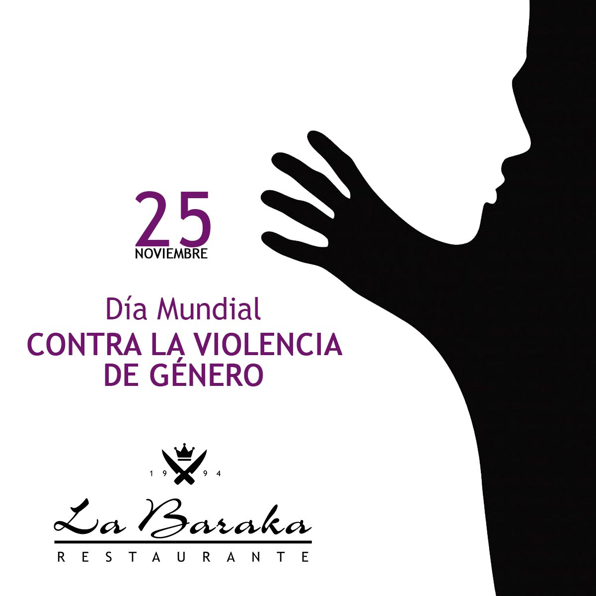 LaBarakaRest's tweet photo. Rompe con el SILENCIO, denuncia. 
#NiUnaMás #25N #LaBaraka #DíaInternacionalContraLaViolenciaDeGénero https://t.co/pc4SMZvdQ5
