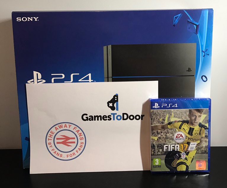 theawayfans's tweet image. We're giving away a brand new PS4 &amp;amp; FIFA 17,  courtesy of @gamestodoor.. Simply RT &amp;amp; follow us both to enter. Winner announced 10pm Monday.
