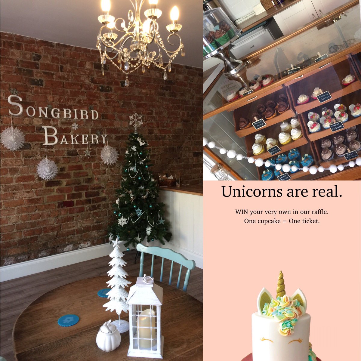 SongbirdBakery1's tweet photo. #TGIF Every cupcake you buy is a chance to win our stunning unicorn cake!🦄😍
P.S how cute does our little shop look? https://t.co/vq5CiKbSmj