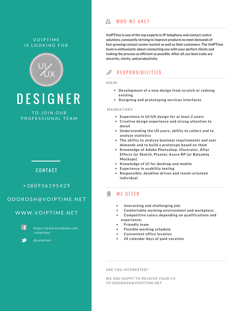VoIPTime's tweet photo. VoIPTime is looking for UI/UX Designer to join our professional team. Join us! https://t.co/nPh3U0u3HD