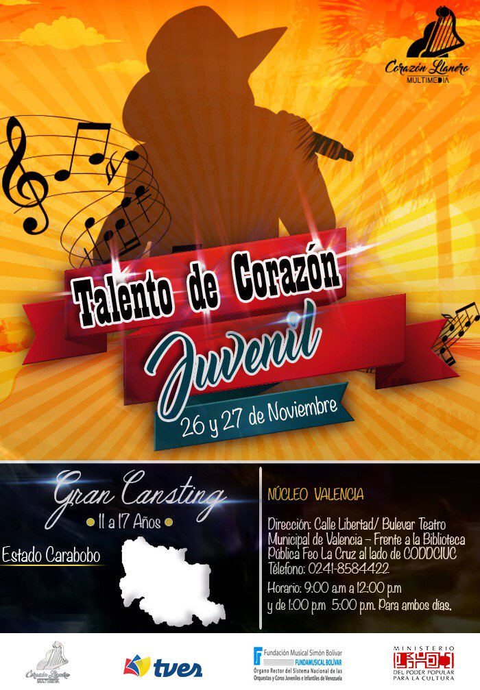 Los invitamos a participar en las audiciones y podrás ser seleccionado para representar a Carabobo <a href="/clariviola/">Eugenio Carreño</a>
