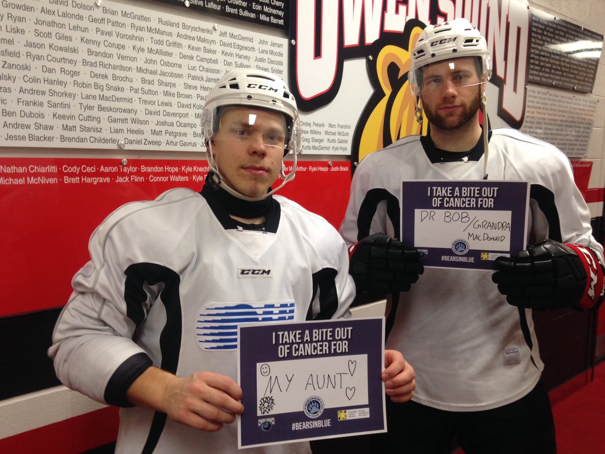 Playing for those who're battling and have battled against cancer this Saturday <a href="/AttackOHL/">Owen Sound Attack</a> #bearsinblue #takeabiteoutofcancer