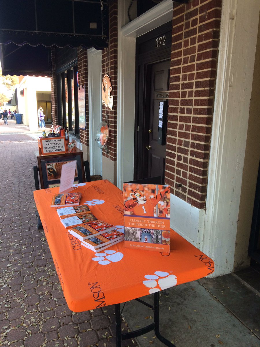 john106clemson's tweet photo. Selling mascots books in front of variety and frame in Clemson til 3 pm https://t.co/QmuPkvr0DO