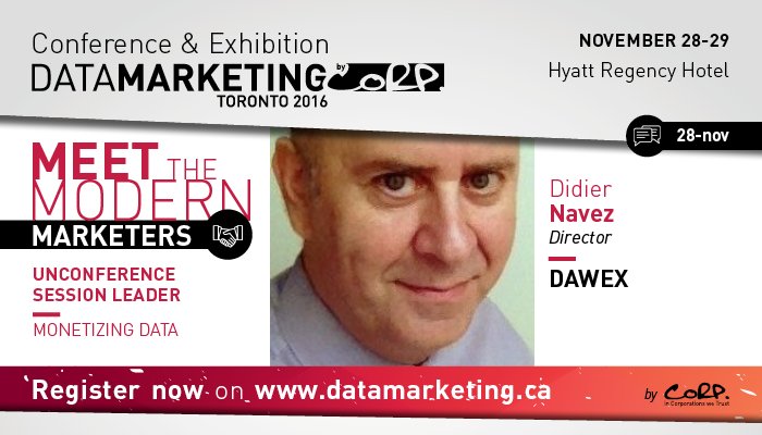 DawexData's tweet photo. RT @DataMarketingTO Make sure to catch @dnavez's from @DawexData 'think tank' session on #MonetizingData on Nov 28. Don't miss out! https://t.co/NsaIfu5BsF