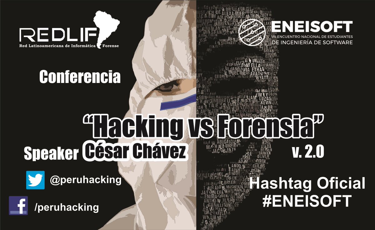 peruhacking's tweet photo. Este es el segundo eje que desarrollare en el #ENEISOFT Hacking vs Forensia.
Quedan invitados el evento es #FREE en la #FISI #UNMSM https://t.co/gg3hUjniYc