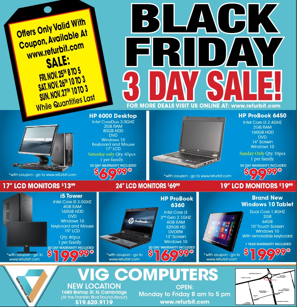 VIGComputers's tweet photo. @cbridgeca VIG Computers is open all weekend with great prices on laptops desktops and tablets #cbridge #thebridge #blackfridaydeals https://t.co/aGj4VWnEHV