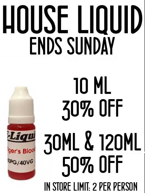 VapeStreetSC's tweet photo. Black Friday Just keeps going! Up to 25% off Hardware! House e-Liquid up to 50% off! Vape Wild 2 for $20 or 30% off! Be smoke free for $20! https://t.co/u3HJCeYrnu