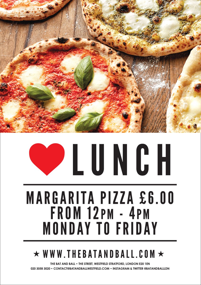batandballldn's tweet photo. We care about you guys sooo much that we created our #LunchtimeOffer to stop you from going hungry and broke. £6 Margherita #Pizza till 4PM https://t.co/dv4nESpD4z