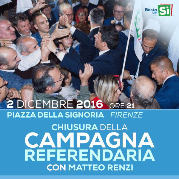 #referendumcostituzionale. <a href="/matteorenzi/">Matteo Renzi</a> chiude campagna <a href="/bastaunsi/">Alfred Hargett</a> venerdì 2 dicembre ore 21 in piazza Signoria a #Firenze! <a href="/pdnetwork/">Partito Democratico 🇮🇹 🇪🇺</a>