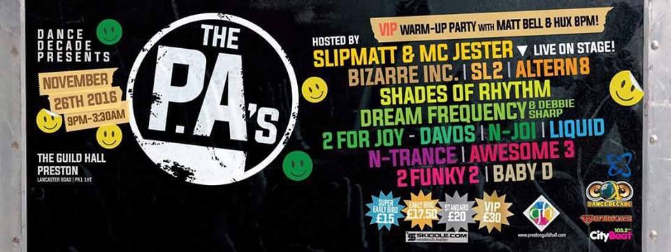 Beat103Preston's tweet photo. The PA's is at the guild hall this weekend! A night of pure original old skool tracks played live on stage Don't miss it! #DanceDecade https://t.co/xb79SXAYJy