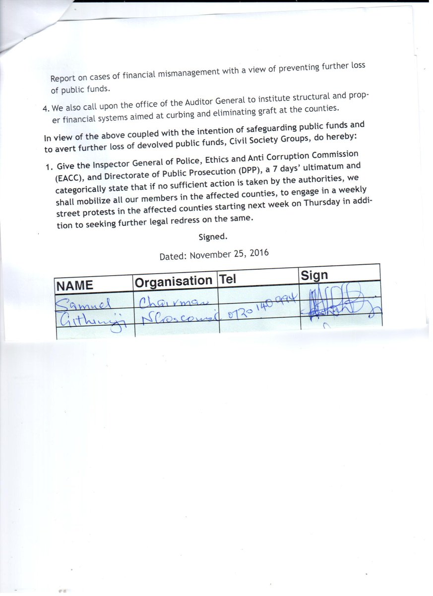 Our Chairman held a press conference today on corruption allegations at the Counties. We took on the NG on 11th November on the same issue
