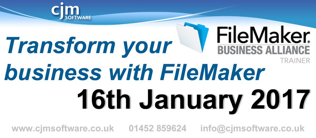 CjmSoftware's tweet image. Want to know more about @FileMaker? Contact CJM for details of free training sessions in January #training #business #filemakerdevelopers
