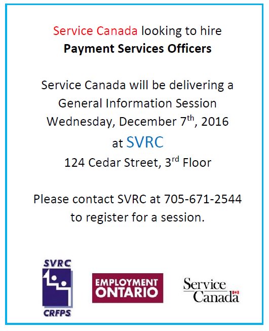 EmploymentSVRC's tweet photo. Service Canada looking to hire several positions
#ONJobs #GIS #GeneralInformationSession #Job #JobFair https://t.co/Ggg7g1rEKB