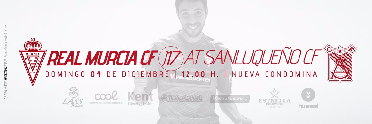 realmurciacfsad's tweet photo. J17 | Domingo 4 de diciembre a las 12.00 horas Real Murcia CF vs @atcosanluqueno en el Estadio Nueva Condomina. https://t.co/EK9xWkwsSd