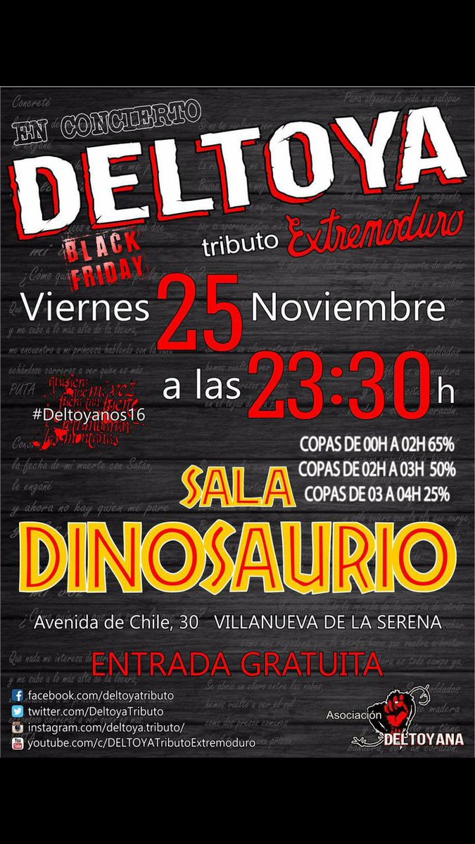 Danilopezhoyas's tweet photo. Esta noche de viernes toca concierto,
@DeltoyaTributo  llega a @DINOSAURIO_Vva !
Cómo siempre te ofrecemos lo mejor para tus noches de ocio https://t.co/VRjSwQDI48
