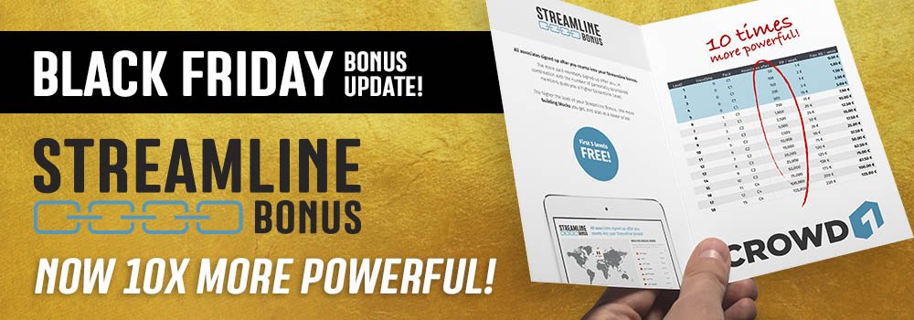 New, revolutionary streamline bonus, now 10 TIMES more powerful than before!  #crowdfunding #crowdmarketing #crowd1 #makemoney #goals