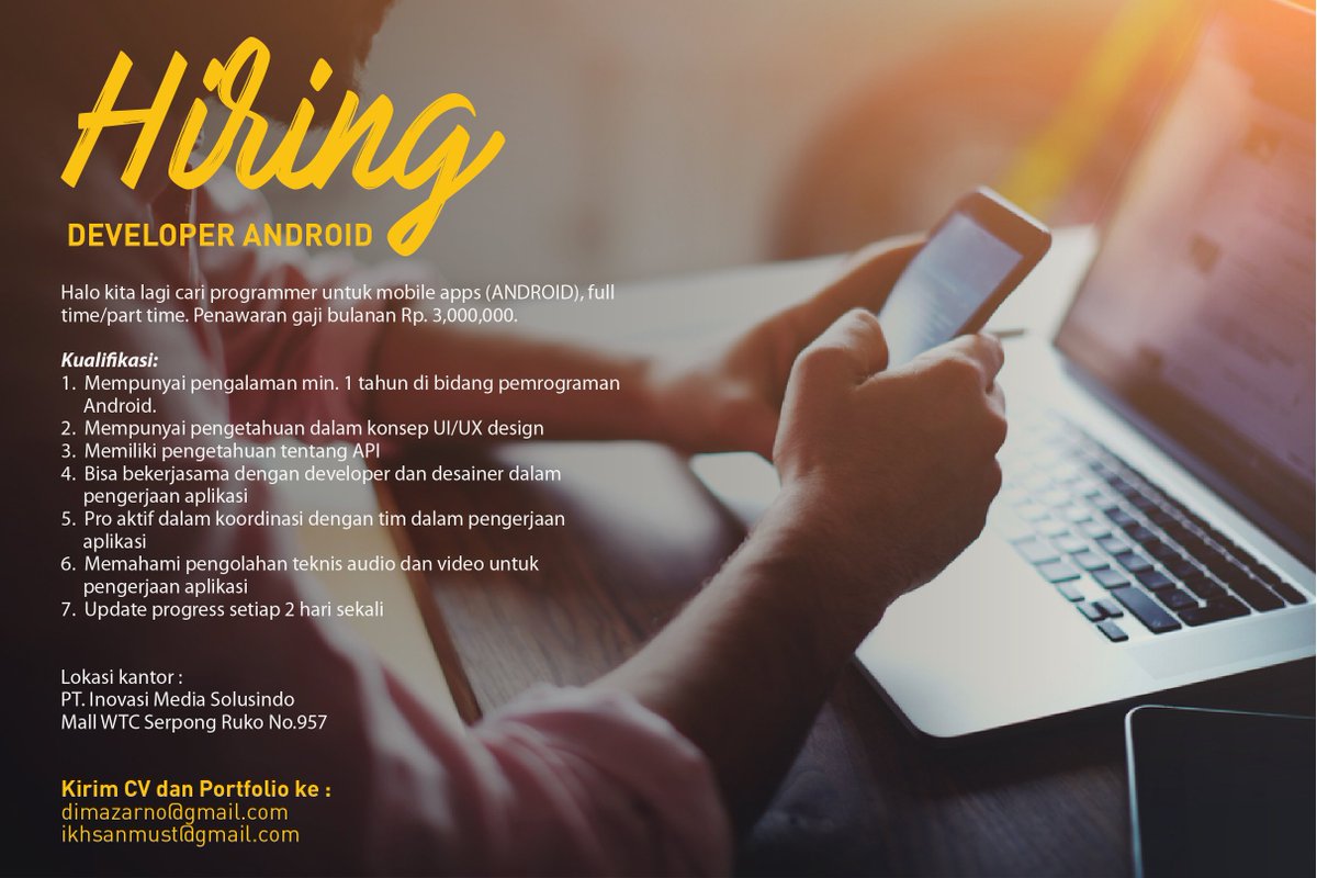 ixn_17's tweet image. Mencari Developer Android yang gape sama audio! Yuk langsung cek info vacant di pic. #lowongankerja #developerandroid #vacant #serpong