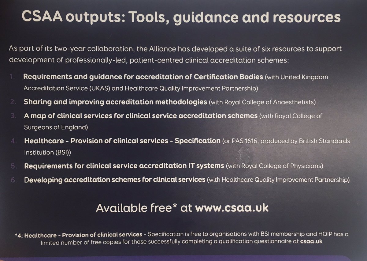 CSQMs_NHS's tweet photo. Close links between #CSQMs and Clinical Services Accreditation Alliance. Looking forward to 'coproduction' especially with #patients #CSAA https://t.co/kEOpdfWJn1