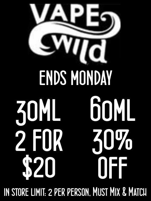 VapeStreetSC's tweet photo. Black Friday Just keeps going! Up to 25% off Hardware! House e-Liquid up to 50% off! Vape Wild 2 for $20 or 30% off! Be smoke free for $20! https://t.co/Et09rCxXlU