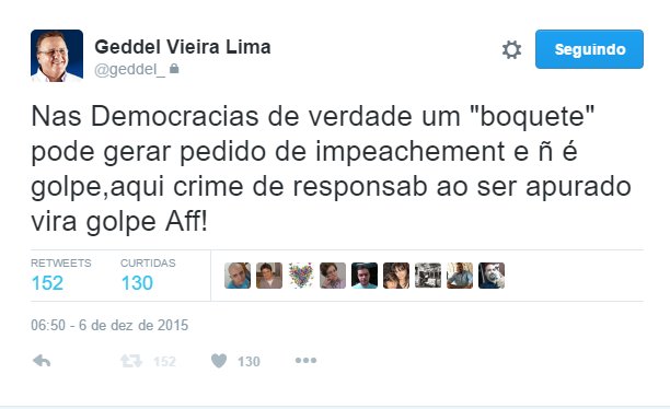seeland08's tweet photo. Sempre bom lembrar q o Geddel achava q até boquete era justificativa pra impeachment, imagina tráfico de influência.

#SecretariaDeGoverno https://t.co/TrBXfMQCOq