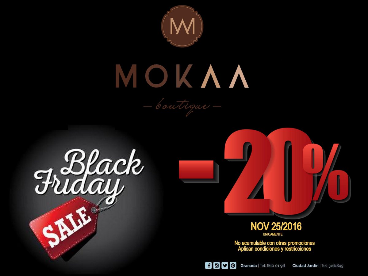 MOKAABOUTIQUE's tweet photo. NOV 25/16 No te pierdas nuestro BLACK FRIDAY - 20% descuento en toda la tienda (Aplican condiciones/ No acumulable con otras promociones) https://t.co/Efro4PZUYE
